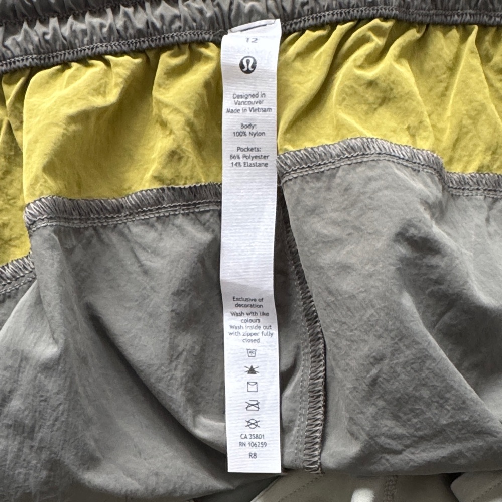 Lululemon Athletica “Evergreen Hi Rise” Yellow-Green and Gray Shorts - Picture 2 of 10